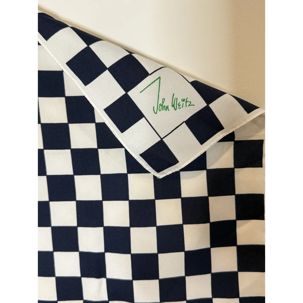 Vintage‎ John Wietz Scarf Navy Blue White Checkered Mod 60s 70s Square Glentex